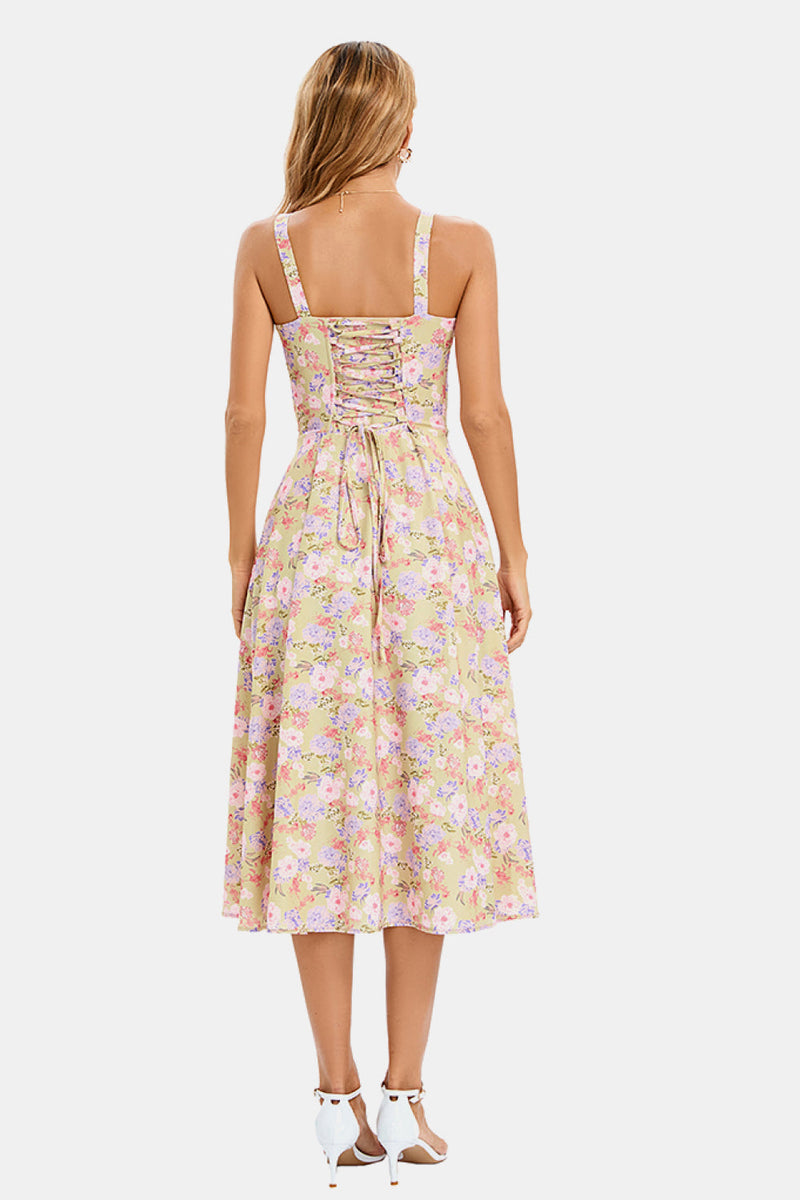 Corset Lace Up Slit Midi Dress