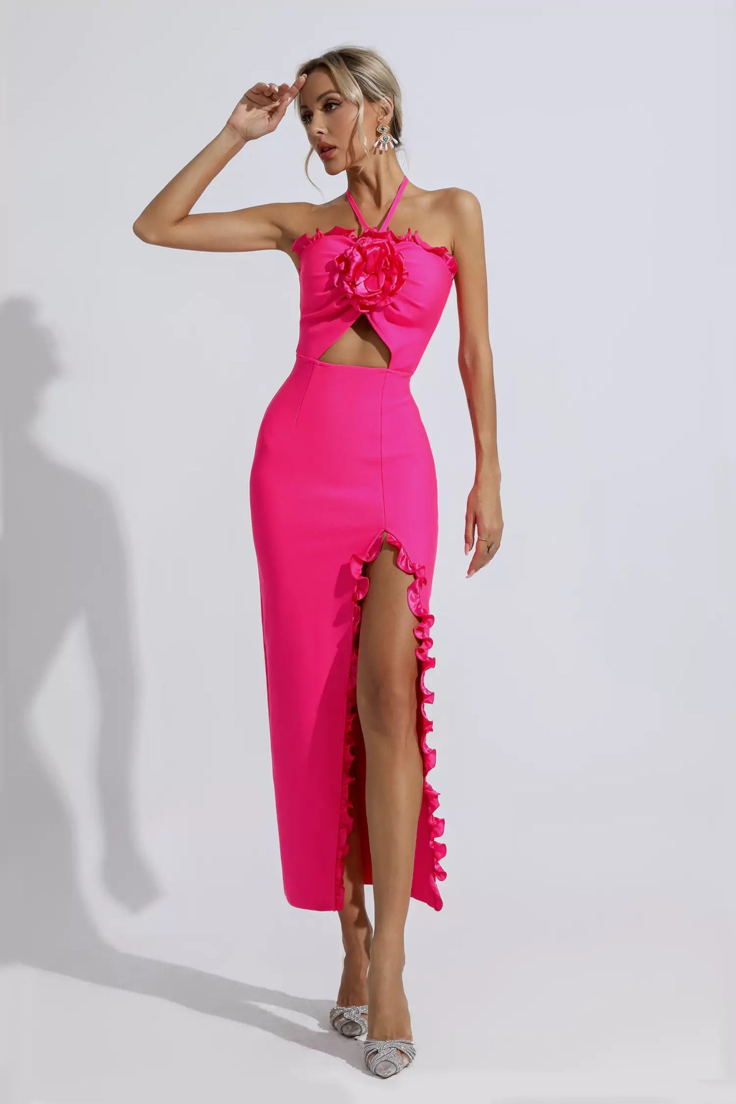 Francesca Rose Red Ruched Maxi Dress