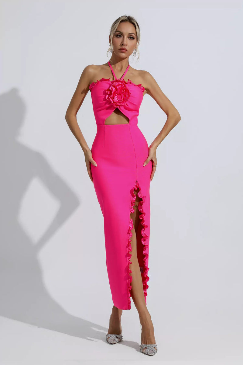 Francesca Rose Red Ruched Maxi Dress
