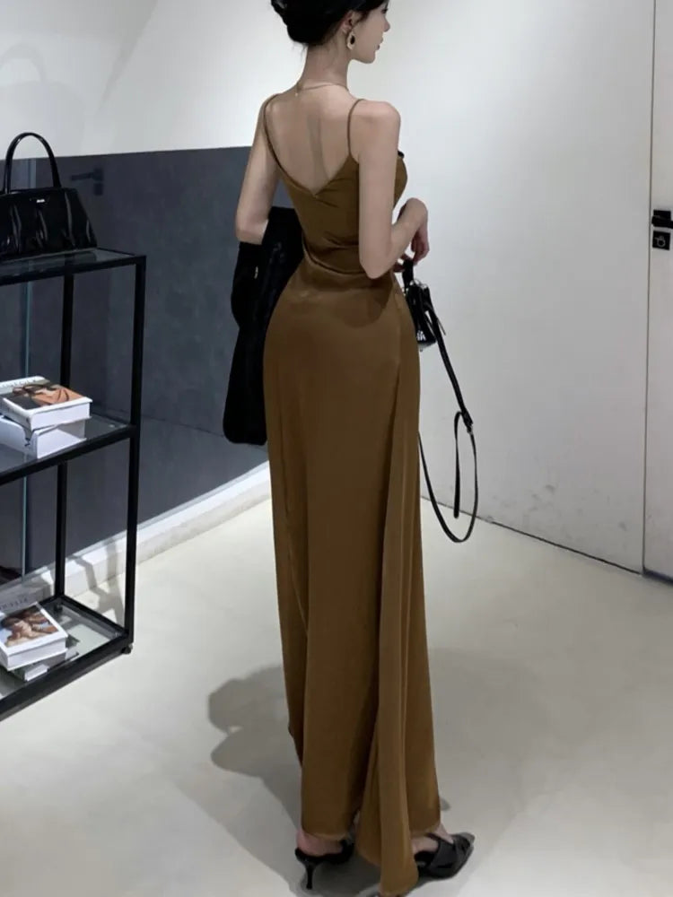 French Evening Party Dress Spaghetti Strap Long Dresses for Summer New Backless Slim Prom Robe Maxi Vestidos Mujer