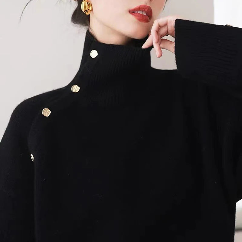 Turtleneck Christmas Sweater With Buttons