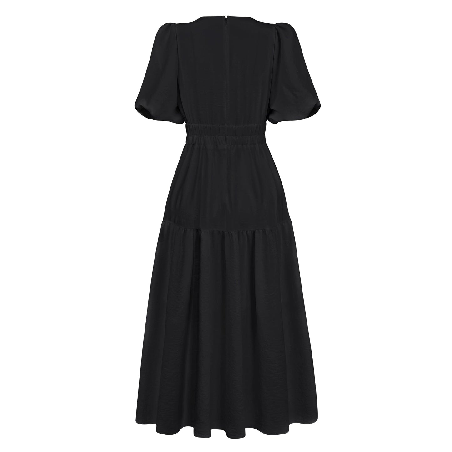 Kimona Smocked Short Sleeve Maxi Dress - Black