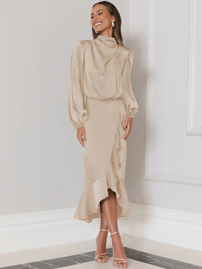 Lissell Satin High Low Midi Dress - Champagne