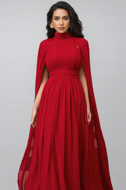 Berit Red Cape Sleeve Mesh Maxi Dress