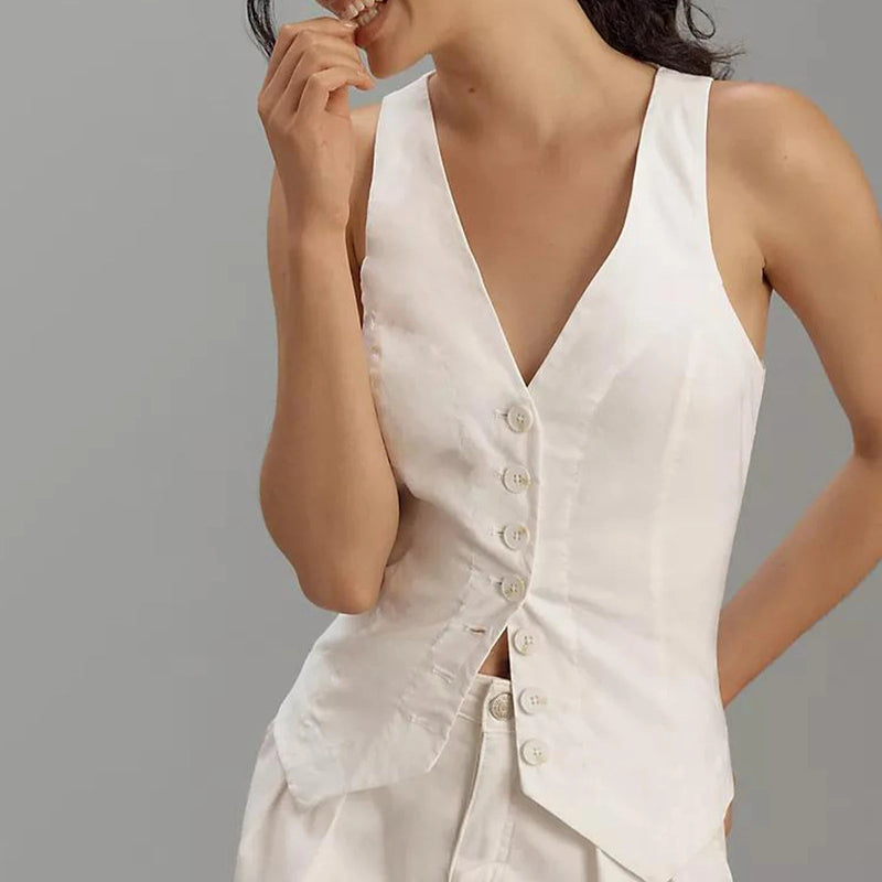 Y2k Button Down Waistcoat Slim Cami Top