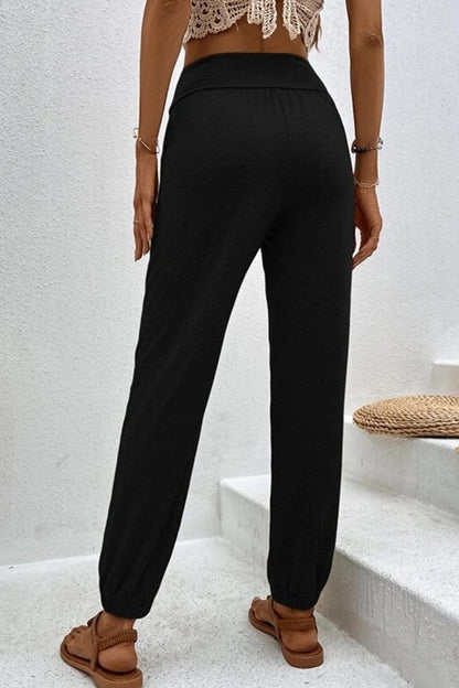 Gathered High Waist Long Pants