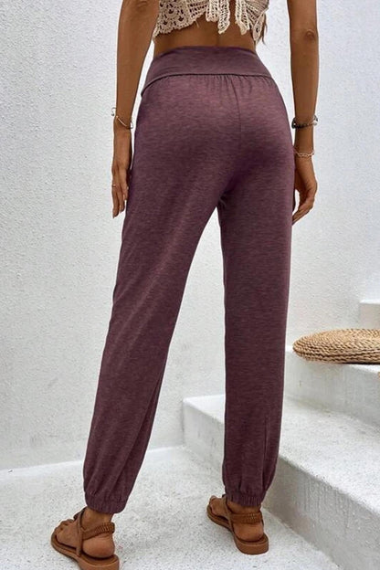 Gathered High Waist Long Pants
