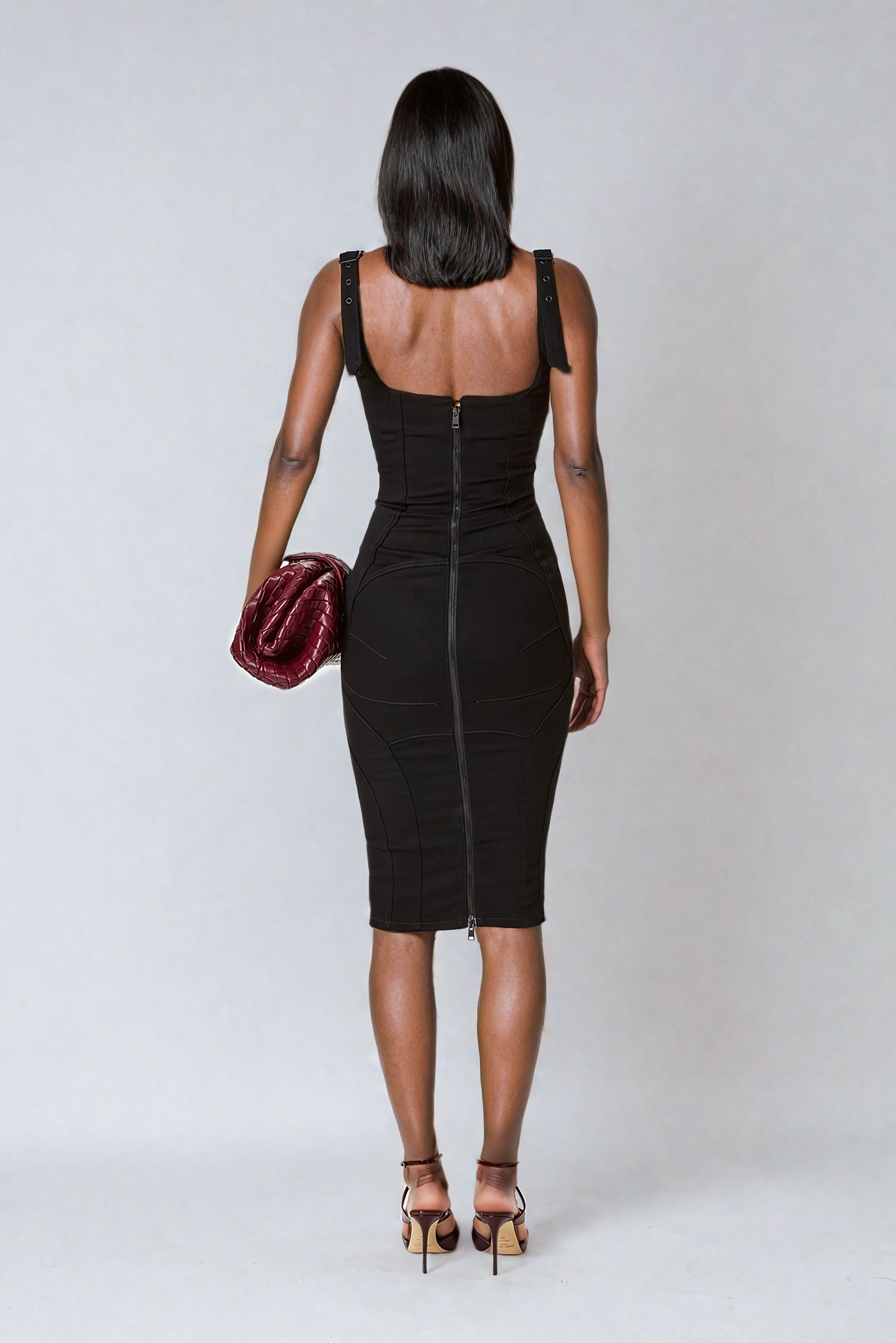 Gauri Buckle Deconstruct Midi Dress in Black