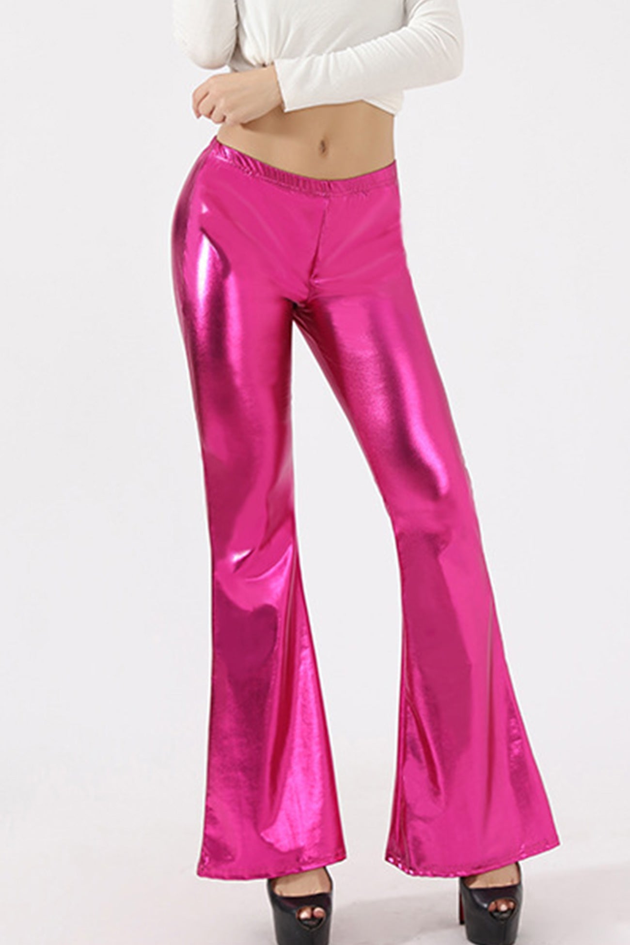 Glossy Pu Leather Flares Long Pants
