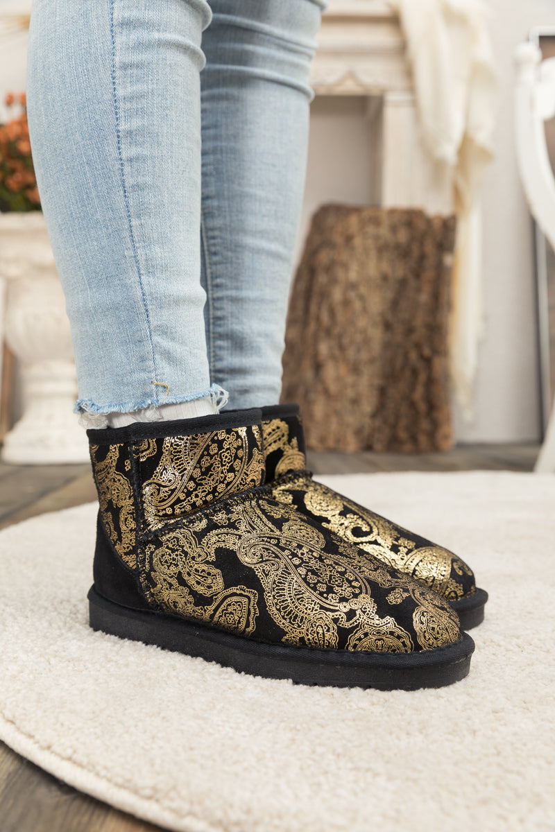 Embroidered Faux Fur-lined Leather Suede Boot