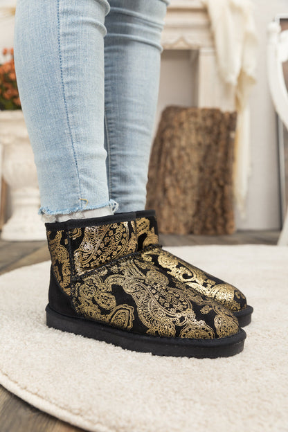 Embroidered Faux Fur-lined Leather Suede Boot