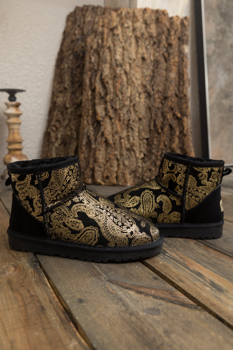 Embroidered Faux Fur-lined Leather Suede Boot