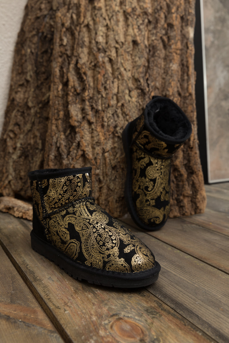Embroidered Faux Fur-lined Leather Suede Boot