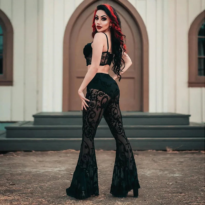 Harajuku Punk Grunge High Waist Cosplay Summer See Through Pants