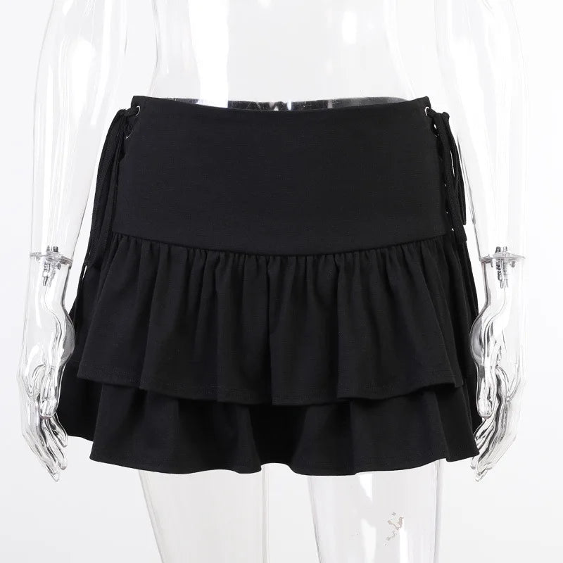 Japanese Harajuku Sweet Lace Plaid High Waist Pleated Gothic Skirt