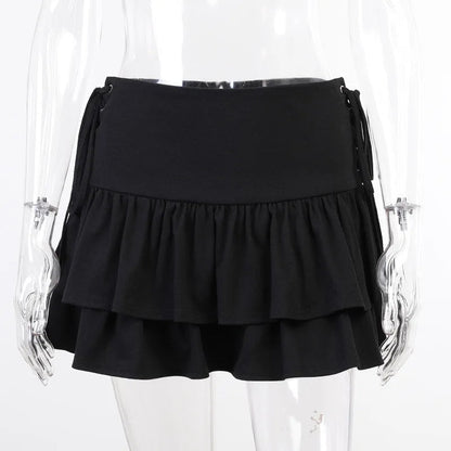 Gothic Lolita Cake Mini Japanese Harajuku Sweet Lace Plaid High Waist Pleated Goth Dark Skirt