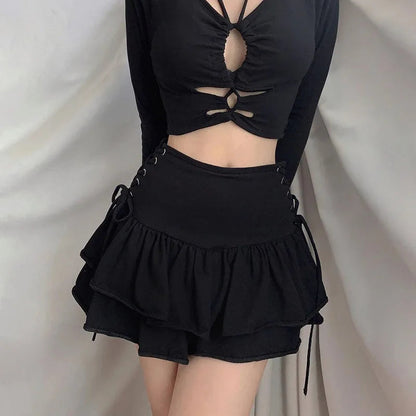 Gothic Lolita Cake Mini Japanese Harajuku Sweet Lace Plaid High Waist Pleated Goth Dark Skirt