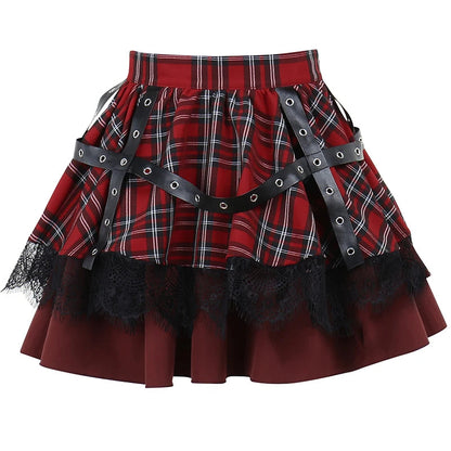 Y2k Lolita Cake Mini Gothic Harajuku Plaid Pleated Sweet Lace Kawaii Skirt
