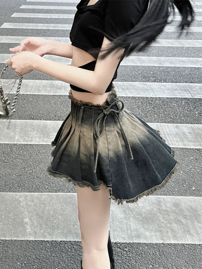 Dressbetty - Gothic Pleated Slim Denim Skirt