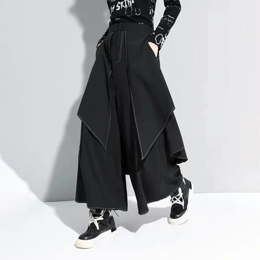 Gothic Y2k Double Layer Culottes Samurai Pants