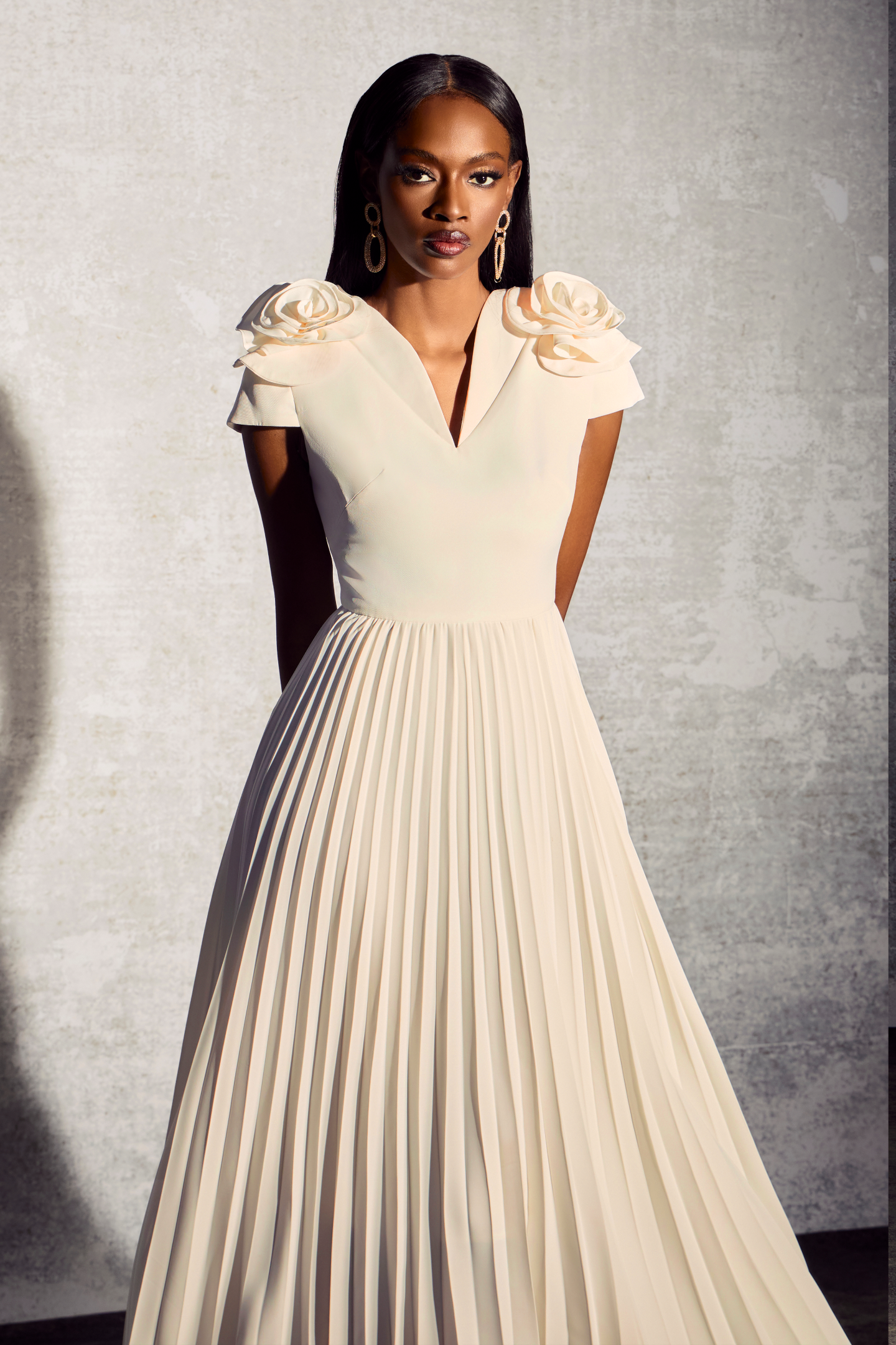 Grace V-neck Pleated Maxi Dress