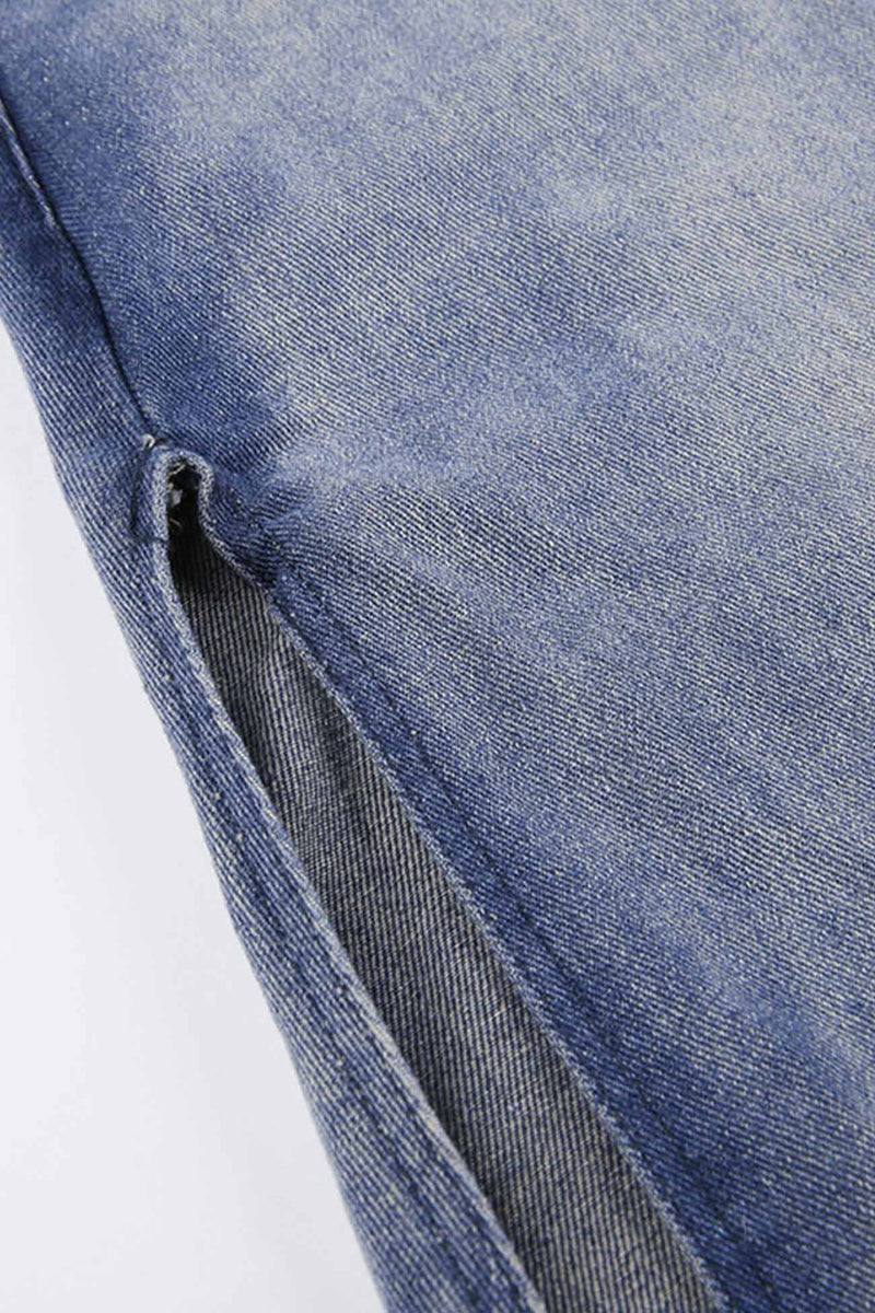 Gradient Low-waisted Irregular High Slit Denim Skirt