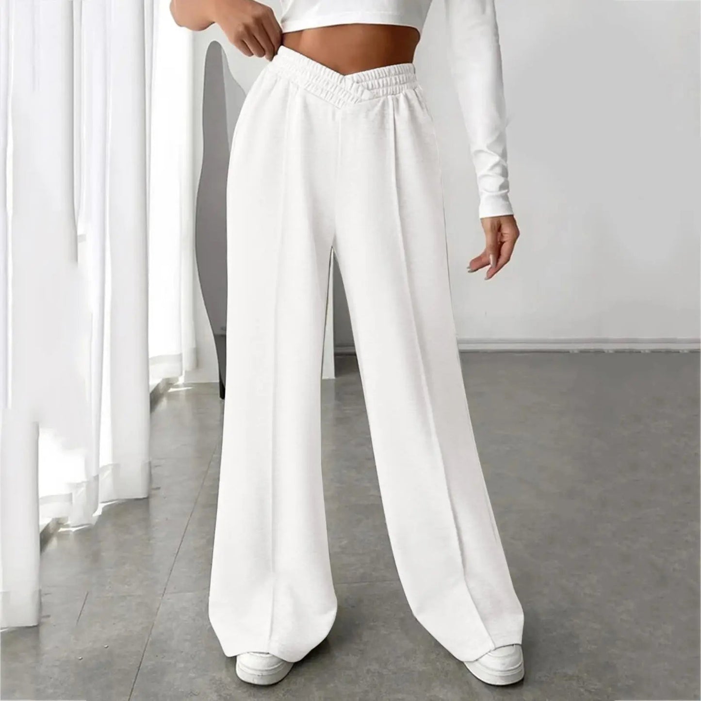 V-shaper Elastic Wide Leg Stylish Gray Jogging Leisure Sweatpants
