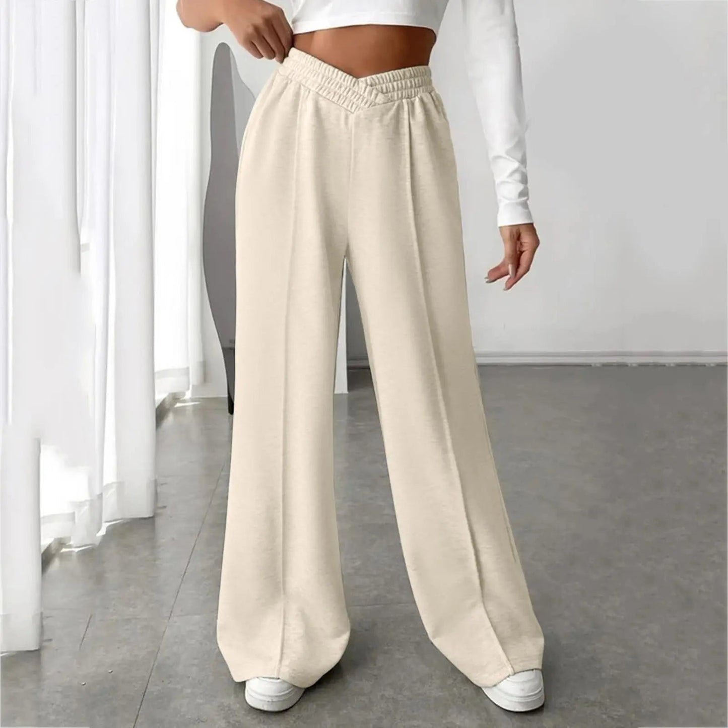 V-shaper Elastic Wide Leg Stylish Gray Jogging Leisure Sweatpants
