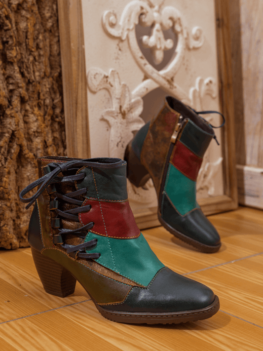 Soffia | Leather Color Block Side Lace-up Boot