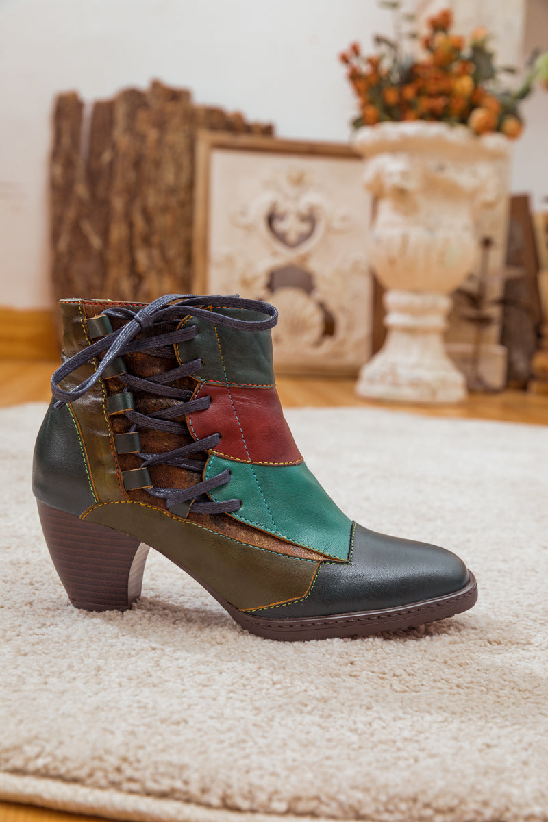 Soffia | Leather Color Block Side Lace-up Boot