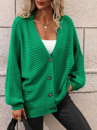 Button Up Oversized Knit Cardigan - Green