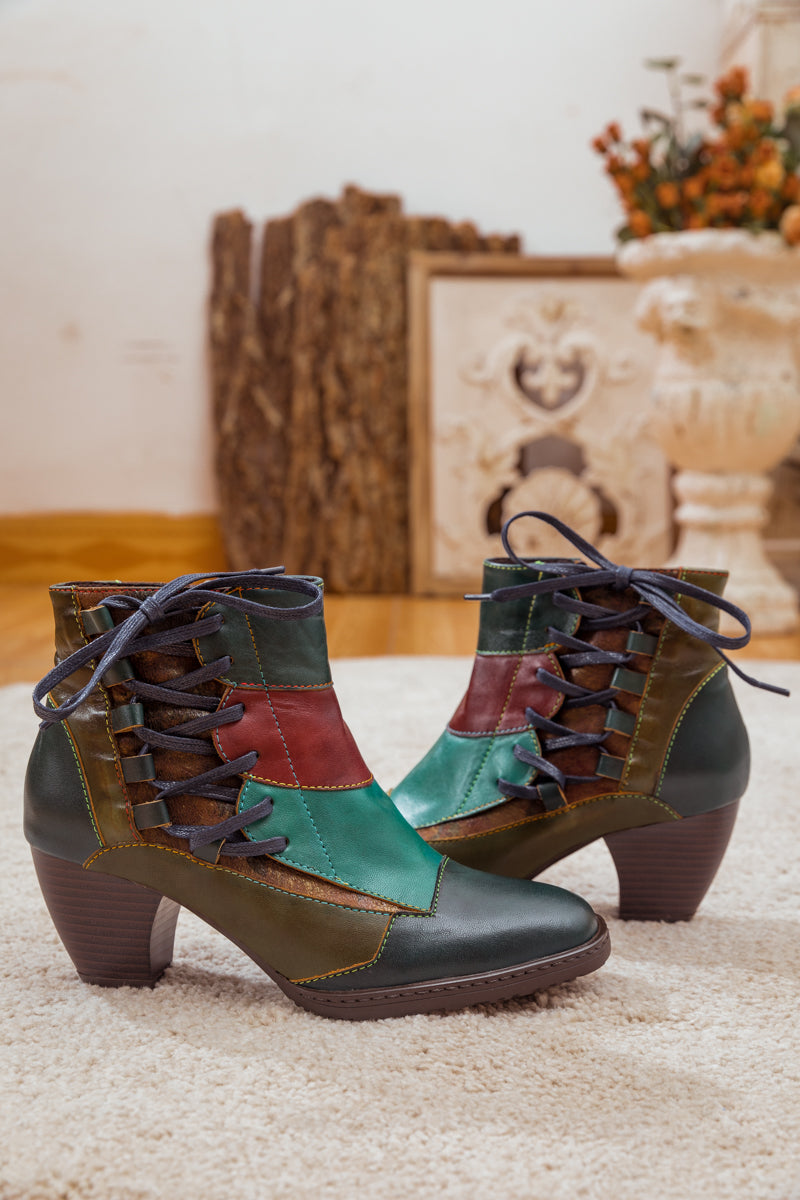 Soffia | Leather Color Block Side Lace-up Boot