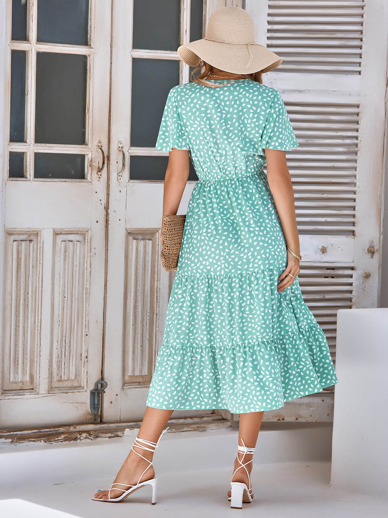 Charlie Short Sleeve Spot Midi Dress - Green