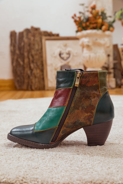 Soffia | Leather Color Block Side Lace-up Boot
