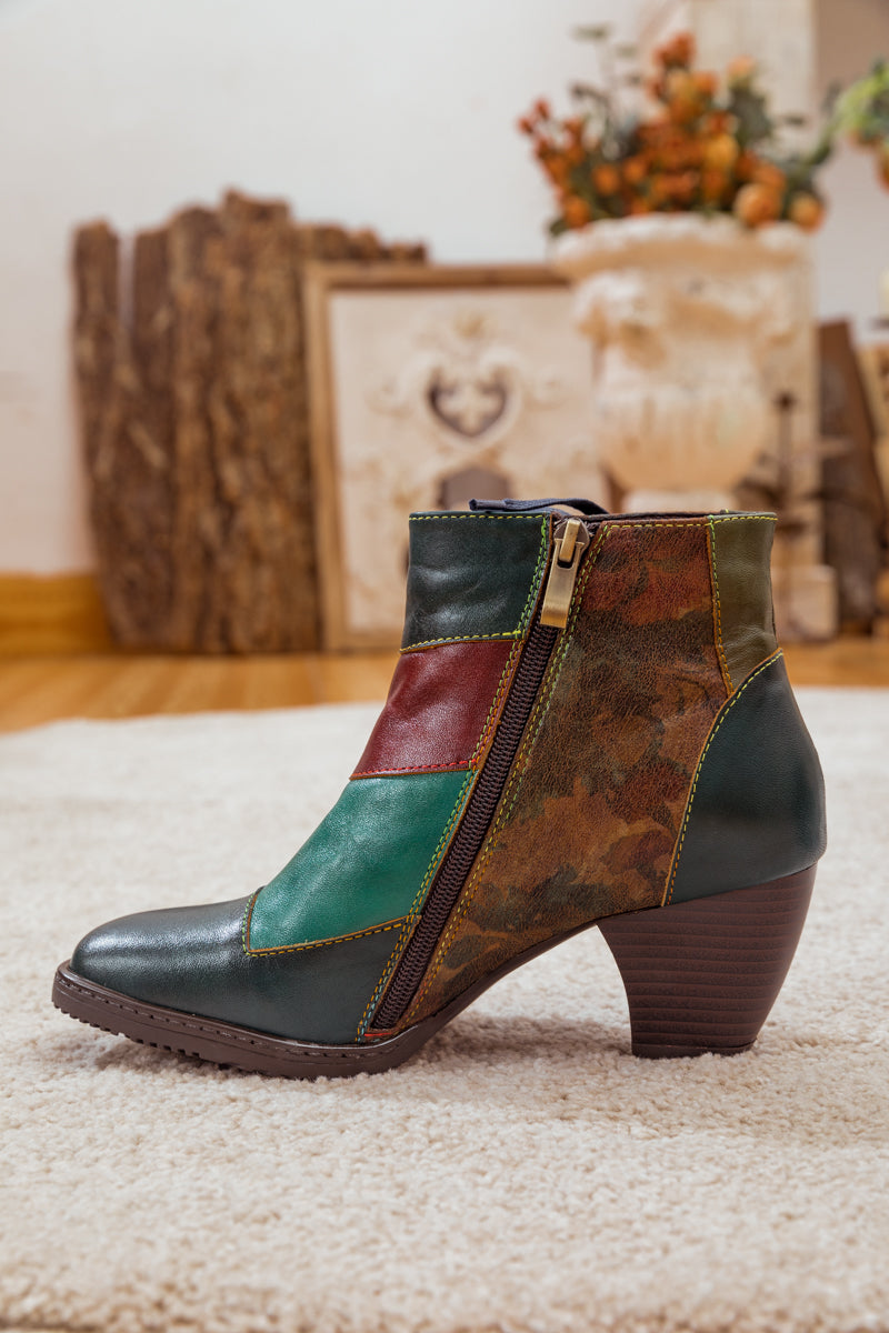 Soffia | Leather Color Block Side Lace-up Boot