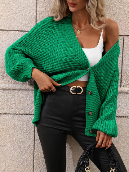 Button Up Oversized Knit Cardigan - Green