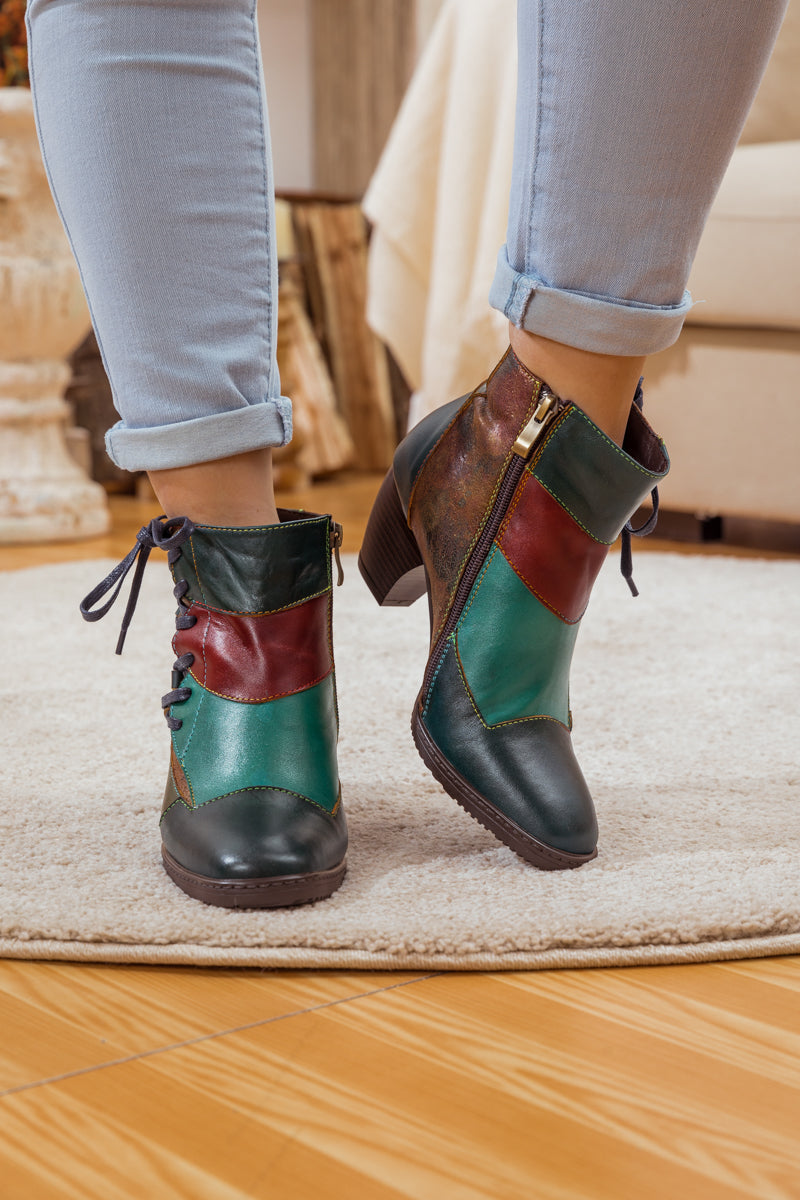 Soffia | Leather Color Block Side Lace-up Boot