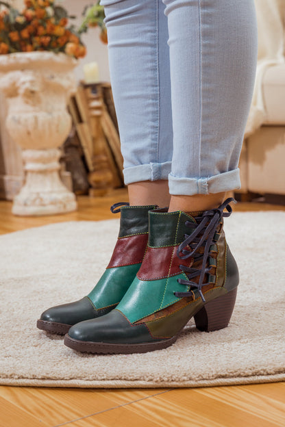 Soffia | Leather Color Block Side Lace-up Boot