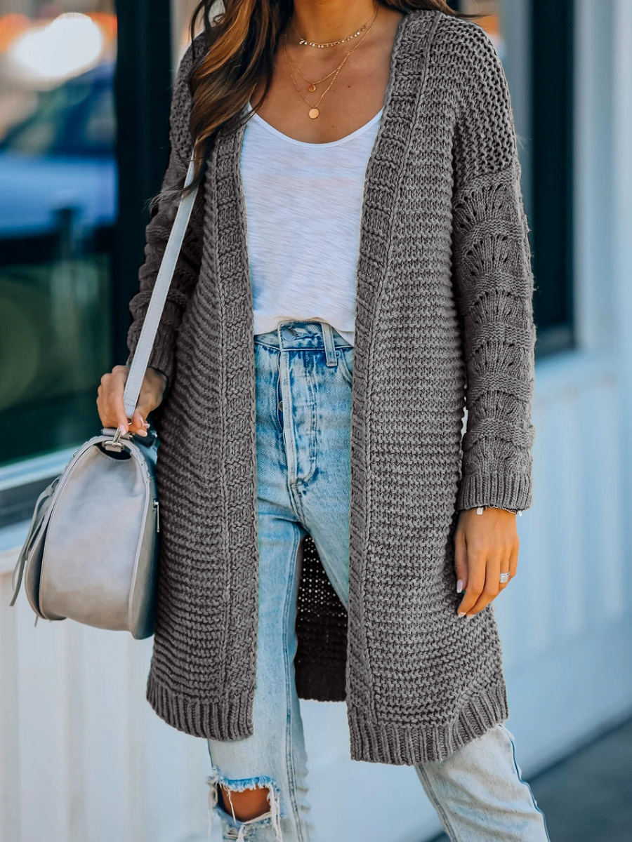 Doll | Grey Braid Open Knit Long Cardigan