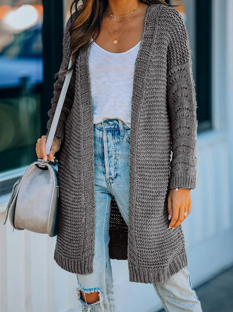 Doll | Grey Braid Open Knit Long Cardigan