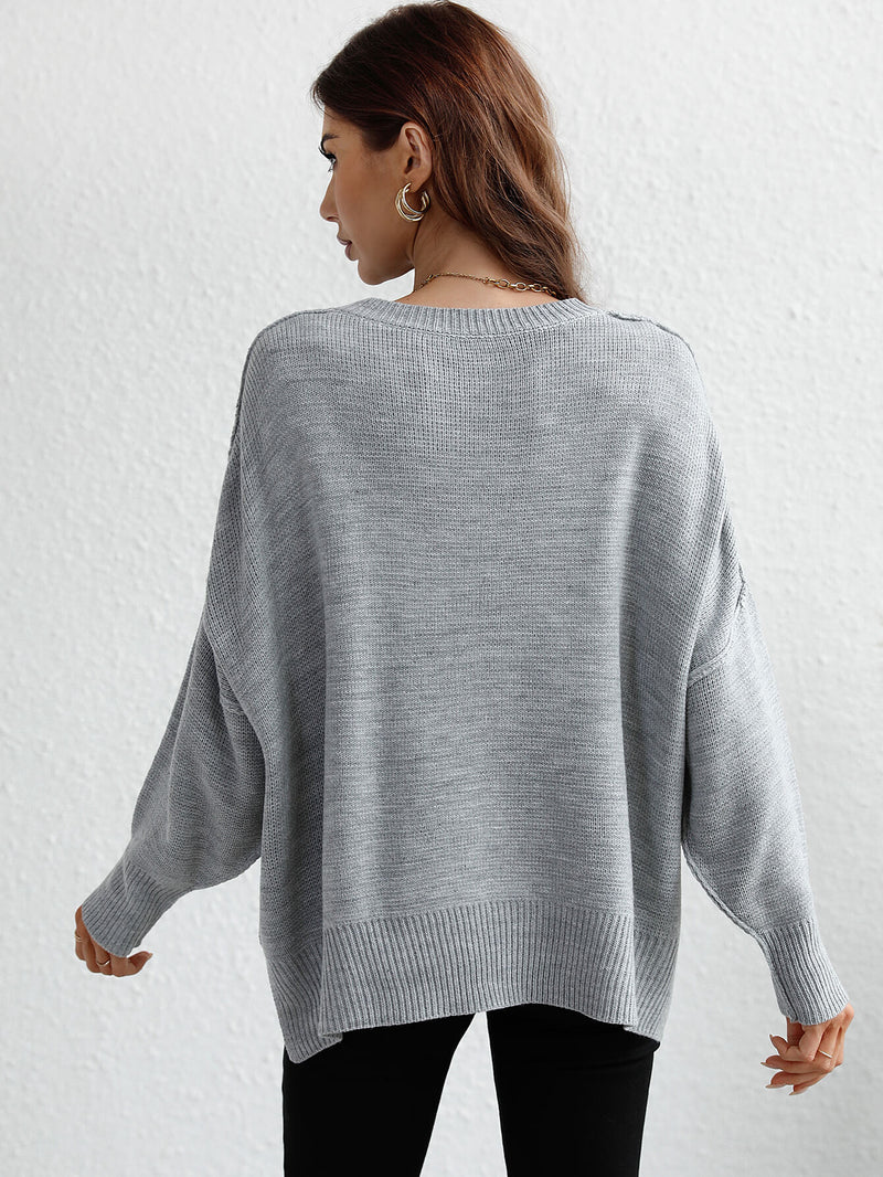 Oversized Batwing Sleeve Knit Sweater - Grey