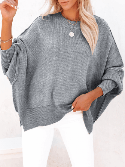 Oversized Batwing Sleeve Knit Sweater - Grey