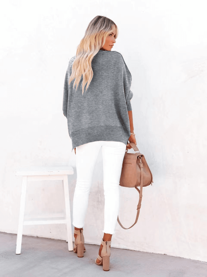 Oversized Batwing Sleeve Knit Sweater - Grey