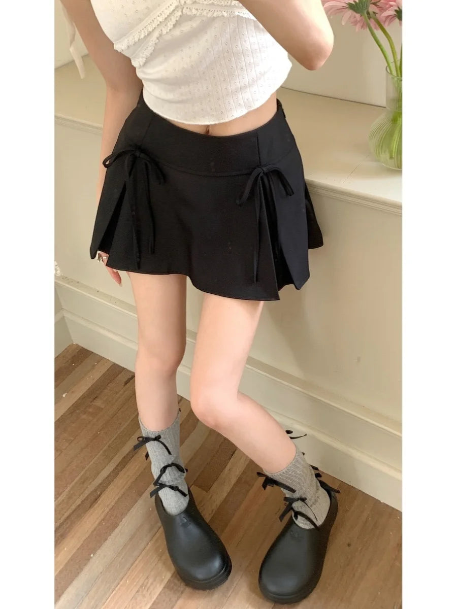 Grey Bow Pleated Skirt