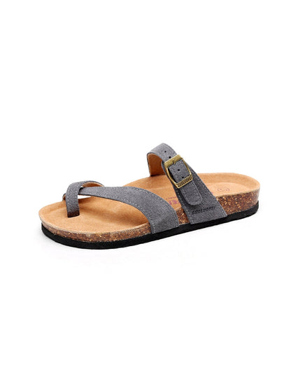 Maibulun | Grey Buckle-accent Suede Upper Sandal