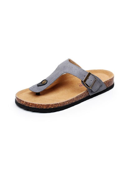 Maibulun | Grey Suede T-strap Leather Sandal