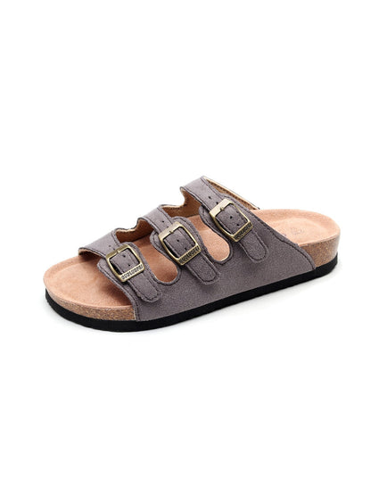 Maibulun | Grey Triple-buckle Suede Upper Sandal