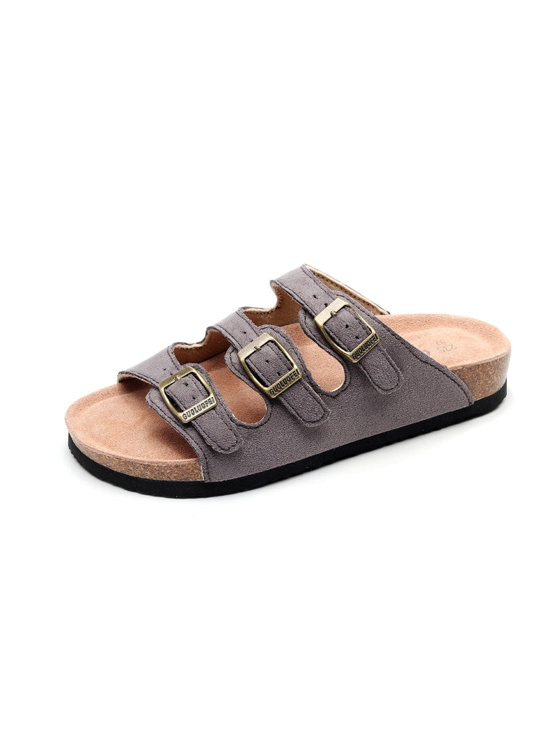 Maibulun | Grey Triple-buckle Suede Upper Sandal