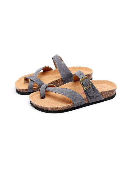 Maibulun | Grey Buckle-accent Suede Upper Sandal