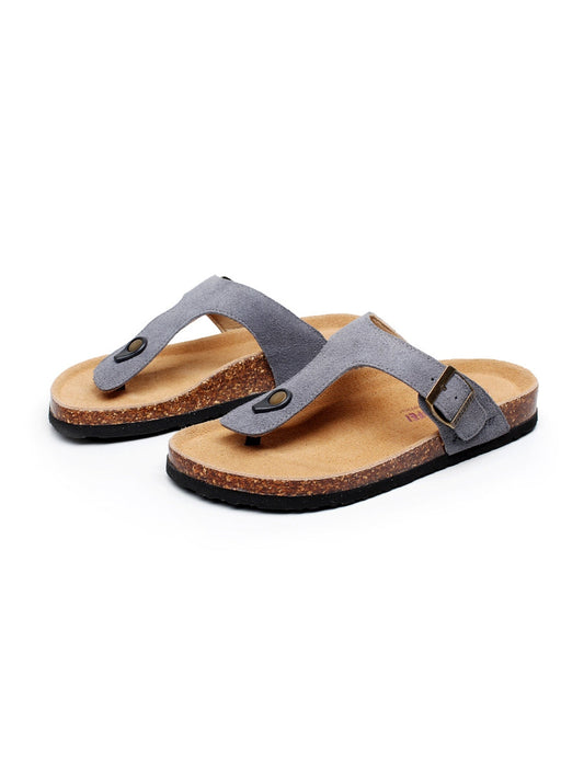 Maibulun | Grey Suede T-strap Leather Sandal